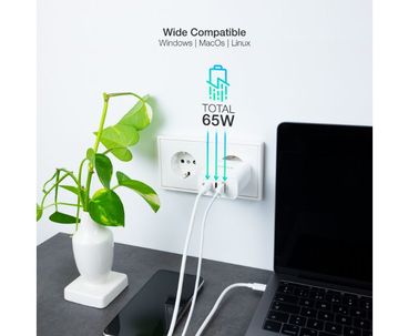 CARGADOR PARED/VIAJE GaN 2xUSB-C/PD + USB-A/QC 65W BLANCO TOOQ
