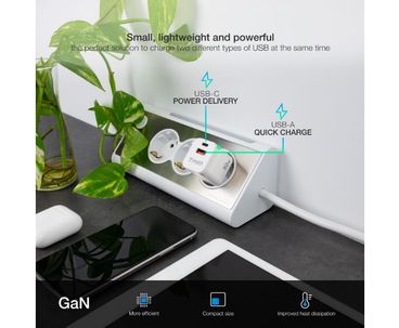 CARGADOR PARED/VIAJE GaN USB-C/PD + USB-A/QC 30W BLANCO TOOQ