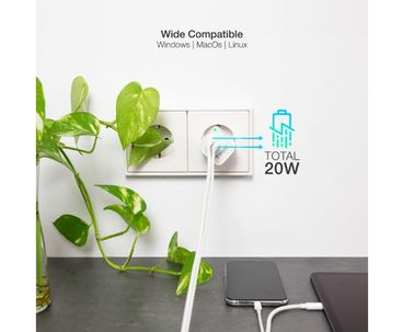 CARGADOR PARED/VIAJE USB-C/PD + USB-A/QC 20W BLANCO TOOQ