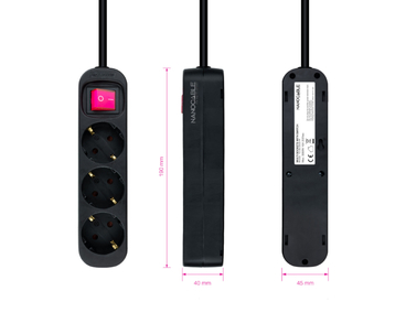 REGLETA PROTECTORA 3 TOMAS CON INTERRUPTOR NEGRO NANOCABLE